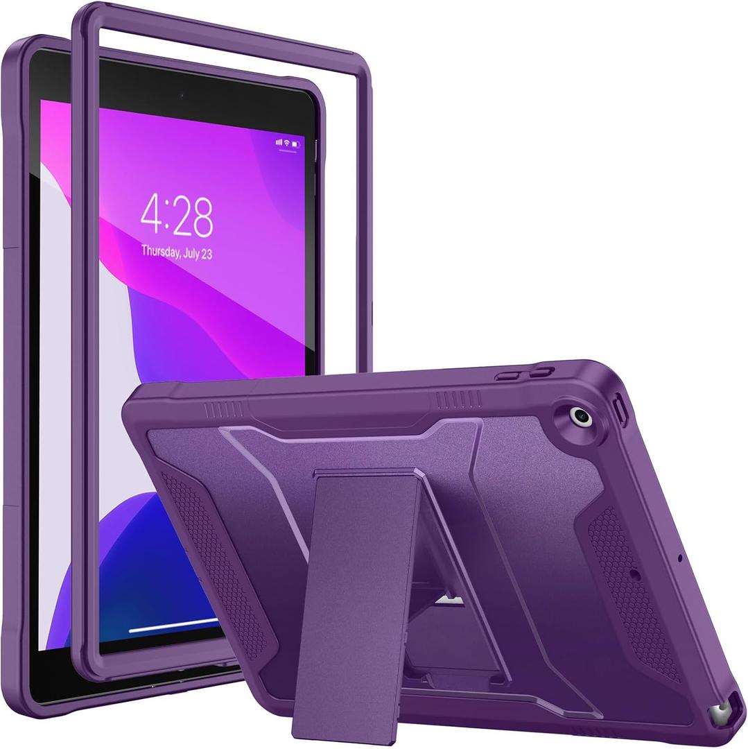Soke Case for iPad 9th/ 8th/ 7th Generation 10.2-Inch (2021/ 2020/ 2019 Release), Shockproof Rugged Protective Cover with Built-in Kickstand for Apple iPad 10.2 Inch - Purple