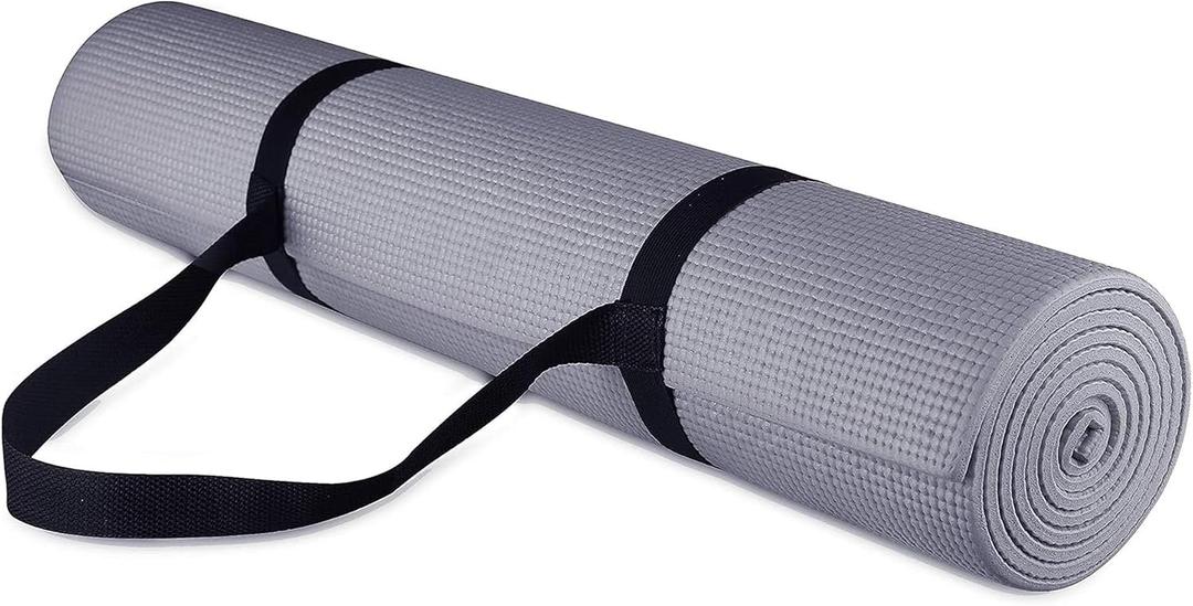Fitvids All Purpose 1/4-Inch High Density Anti-Tear Exercise Yoga Mat with Carrying Strap, Gray