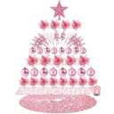 Realspring 72 Pieces Christmas Tree Ornament Set Xmas Assorted Decorations Bulk Glitter Poinsettia Berry Picks Topper Star Sequin Tree Skirts for Home Wreaths Holiday Party Favors (Pink)