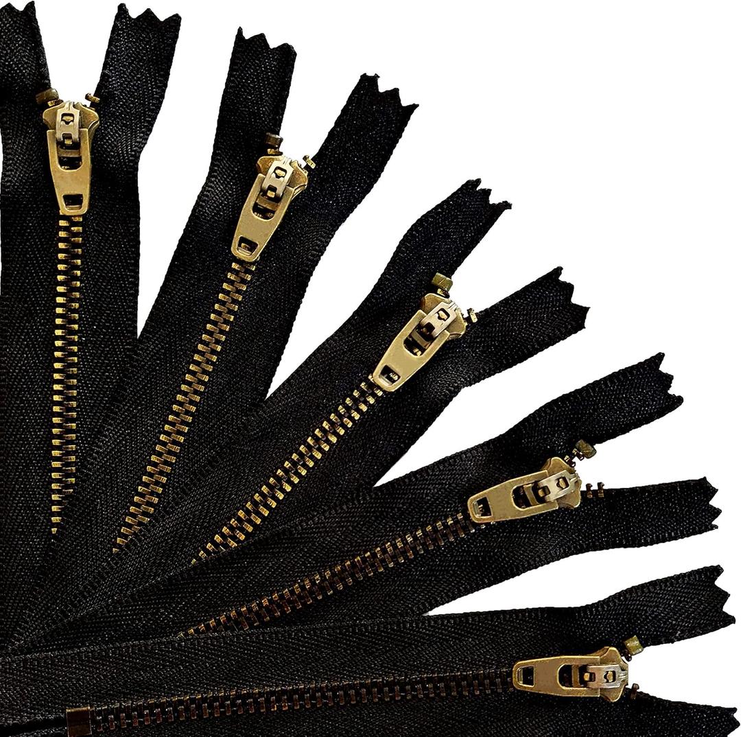 KGS Metal Zippers | #5 Metal Teeth | 5 Pieces/Pack | Size: 4 Inch | Color: Antique | Style: Spring Pull Design | Zippers for Replacement in Jeans, Bags and Sewing Craft Projects