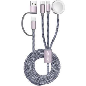 Travel Essentials, 3 in 2 USB A/C Cable to iPhone 17 Charger/Apple Watch Charger/Lightning, Braided Multi Charging Cable Cord, RV Camping Essentials, Designed for iWatch Series & iPhone1711/iPad5FT