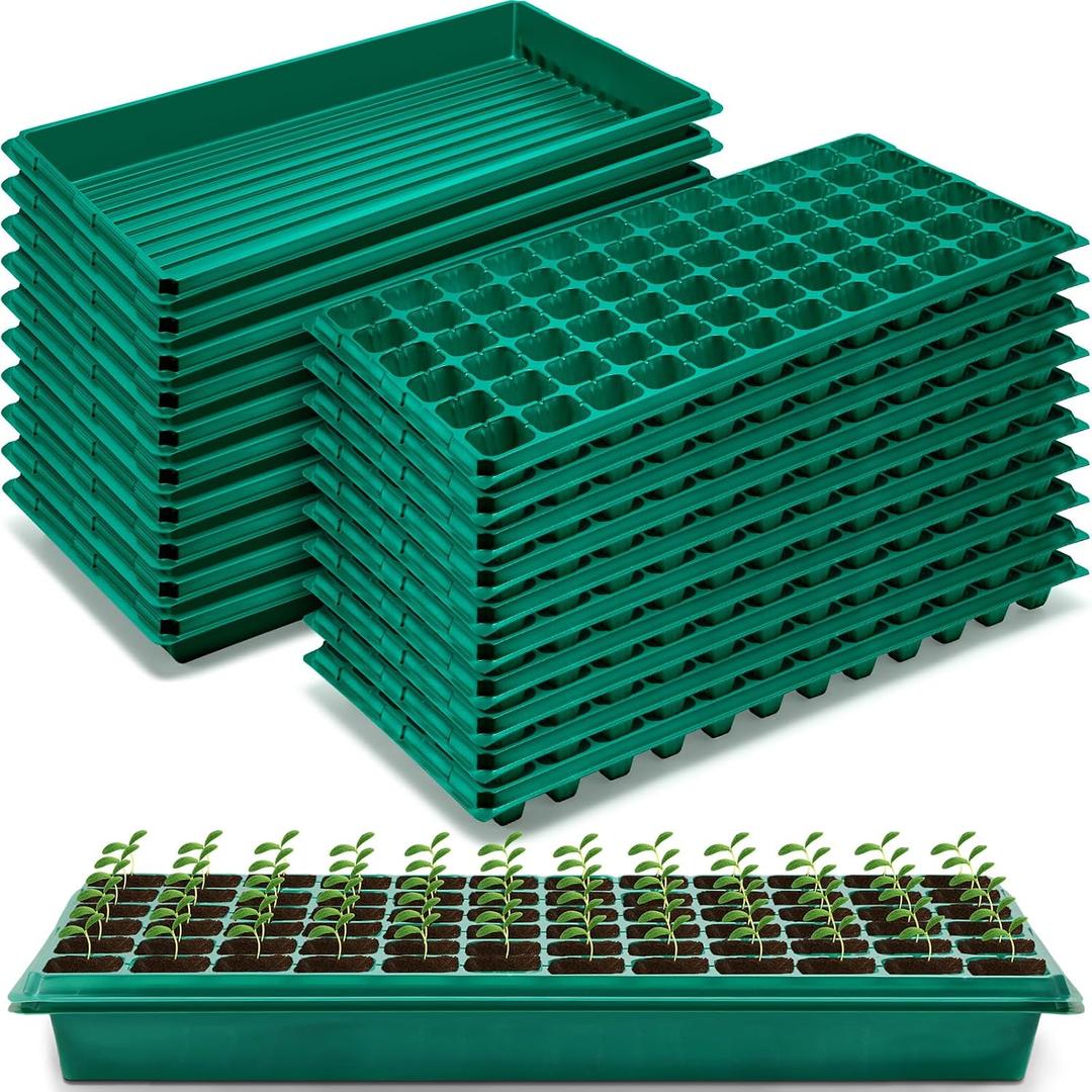 20 Pcs Seed Starter Kit 72 Cell Seedling Starting Trays and 1020 Trays No Holes Plant Growing Nursery Pots for Gardening Germination Propagation (Green)