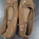 SM New York 1 Pair Patent Ballet Flats, Round Toe with Bow Detail, Faux Leather Slip-On Shoes for Women（Nude/Beige) Size 8m