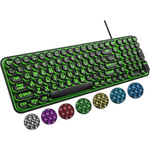 Large Print Backlit Keyboard, Wired USB Lighted Computer Keyboards with 7-Color Backlit, Oversized Print Letters, Quiet Typewriter Keyboard with Retro Round Keycaps for Windows PC, Laptop