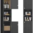 VASAGLE Tall Storage Cabinet with Lights, Slim Freestanding Cabinet with Adjustable Shelves, for Small Spaces, Bathroom, Living Room, Modern, 11.8 Inches Wide, Ink Black UBBK566BC01S, 11.8"D x 11.8"W x 66.9"H