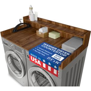 OfficeSimpli Washer Dryer Countertop with Shelf - 27.5 x 54 Inch - Made in USA Laundry Countertop Over Washer and Dryer with Non-Slip Pads, Storage Shelf, Laundry Topper Organizer, California Walnut, 2 Tier