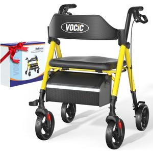 Walkers for Seniors, Z21 Rollator Walker with Seat Supports 350lb, 8" Big Wheels for All Terrain, Ergonomic Arc Seat & 6" Ultra Backrest Foldable Walker, Dual Height Adjustment, Lightweight 2025 (Yellow)