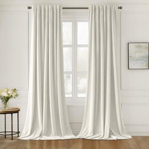 MIULEE Ivory White Velvet Curtains 96 inches Long 2 Panels - Luxury Pinch Pleated Room Darkening Window Drapes for Bedroom Living Room Thermal Insulated Super Soft, Back Tab Rod Pocket Elegant Decor