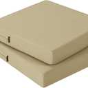 idee-home Outdoor Chair Cushions Set of 2, Waterproof Outdoor Seat Cushions for Patio Furniture, Outside Replacement Chair Pad with Ties for Lawn Deck Porch, 19 x 19 (Light Khaki)