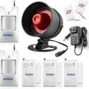 KERUI Standalone Home Office Shop Security Alarm System Kit,Wireless Loud Indoor/Outdoor Weatherproof Siren Horn with Remote Control and Door Contact Sensor,Motion Sensor,Up to 115db,NO WiFi/GSM/APP