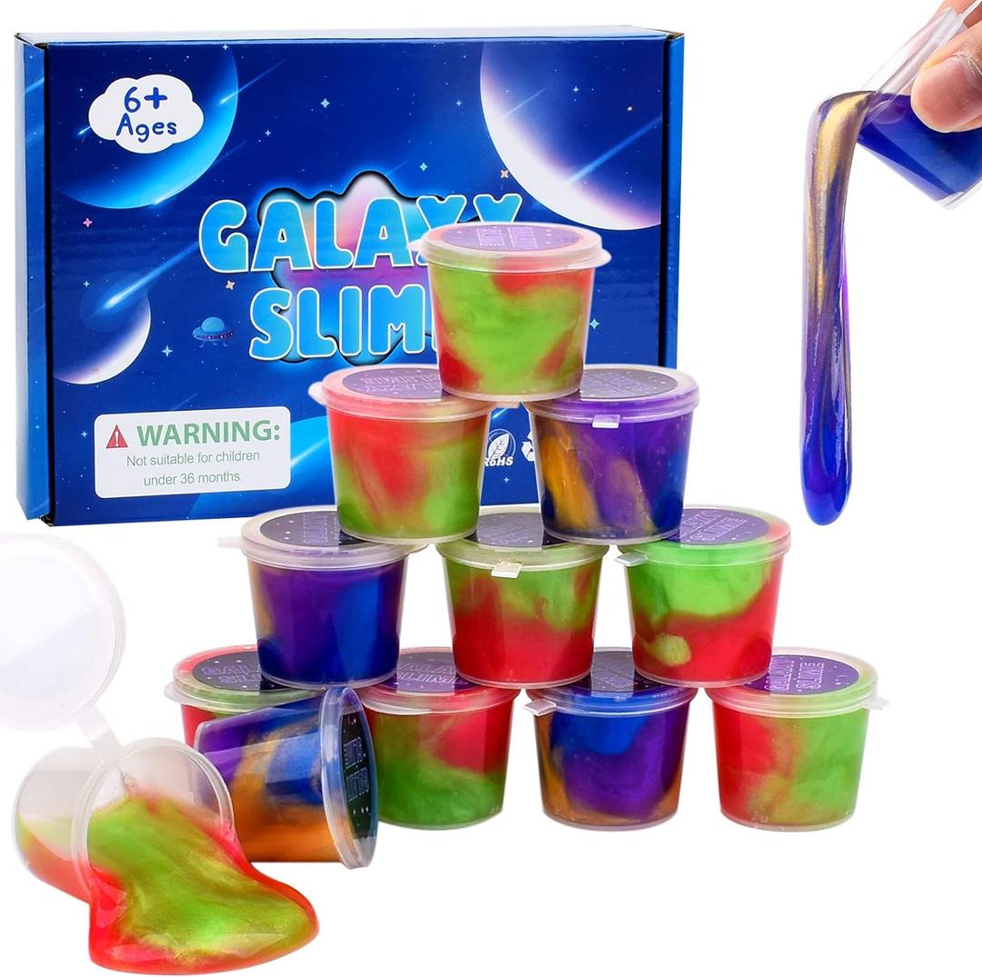 Galaxy Slime Kit 12 Pack, Mini Slime Christmas Party Favor for Kids Goodie Bag Stuffers, Smooth, Soft and Non Sticky, Stress & Anxiety Relief Colorful Slime Pack Toy for Girls Boys