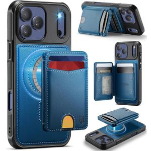 for iPhone 17 Pro Max Wallet Case Compatible with Magsafe, Magnetic RFID Blocking Card Holder Kickstand 2 in 1 Detachable Case for iPhone 17 Pro Max 6.9", Blue
