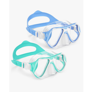 Freela 2 Pack Kids Swim Goggles Mask for Boys Girls 3-14, Tempered Glass Lens 180° HD View with Nose Cover for Pool Beach