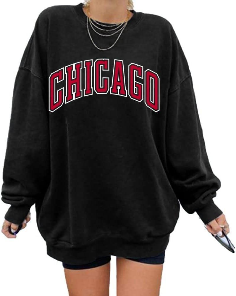 Langwyqu Women's Oversized Sweatshirt Los Angeles California Crewneck Long Sleeve Casual Loose Pullover Tops (Medium, 9# Black)
