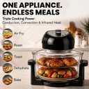 Granitestone 16 Qt Large Glass Air Fryer Non Toxic, Black | PFOA PTFE BPA Free, Large Family Sized Airfryer Cooker with 3 Cooking Sections, No Preheat, Self Cleaning, Dishwasher Safe