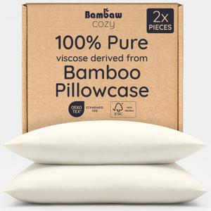 Bambaw 100% Viscose Derived from Bamboo Pillowcase Standard Size  Set of 2 Cooling Pillow Cases with Envelope Closure, Breathable & Anti Acne Pillow Case, Soft Pillow Cases Standard Size (Ivory)