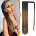 BARSDAR Black Ombre Blonde Straight Ponytail Extension - 26 Inch Long Straight Wrap Around Ponytail for Women, Clip in Ponytail Hair Extensions Synthetic Ombre Pony Tails Hairpieces Daily
