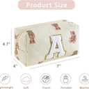 3 x Small Quilted Cotton Initial A-Z Makeup Bag, Personalized Aesthetic Chenille Letter Travel Cosmetic Pouch with Bear Pattern, Cute Preppy Toiletry Organizer Bag, Gift Ideal for Women Girls(Bear A)