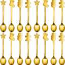 16 Pieces Christmas Spoon for coffee Creative Stainless Steel Stirring Spoon Bulk for Soup Dessert, 4 Styles(Gold)