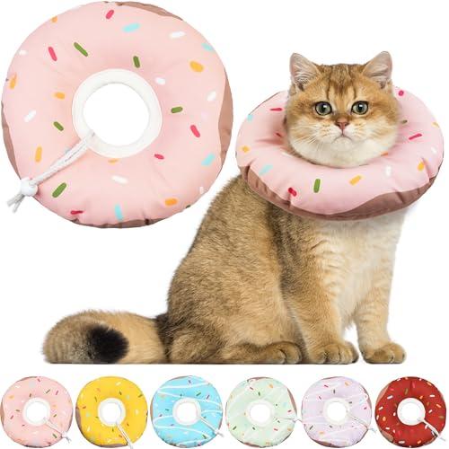 Cat Cone Collar Soft, Waterproof Cat Recovery Collars Spay Cones to Stop Licking Cute Donut E Collar After Surgery Anti-Lick Wound Healing Safety Elizabethan Collar for Kittens (Donut Pink, Medium)