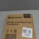 12oz Clear Plastic Cups with Gold Rimmed Sturdy & Food Safe Disposable Wine Glasses Wedding Cups Party Cups Plastic Cocktail Glasses for Wine, Juice, Cocktails and Cold Beverages [100 Pack]