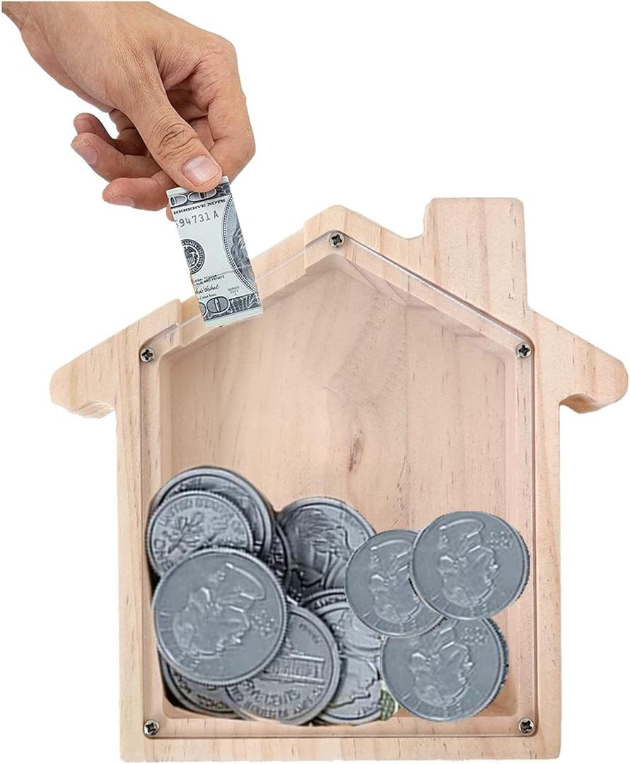 alfyng Wooden Piggy Bank, Personalized House Coin Bank, Paint and Decorate House Money Bank Craft Box, Makes a, Decor or Savings Piggy Bank for DIY