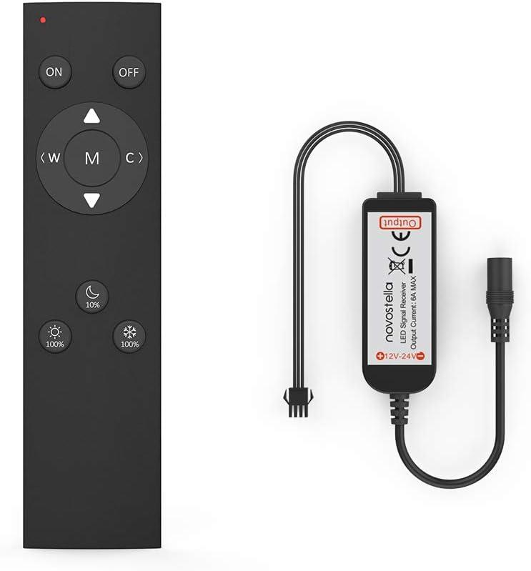 NOVOSTELLA 360 RF Remote Controller for 20ft-40ft Tunable LED Strip Light Kit, Dimmable 3000K-6000K Daylight & Warm White, 10 Brightness Levels