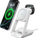 Apor 3 in 1 Charging Station for iPhone, for Magsafe Wireless Charger with Cooling Fan for iPhone 17 16 15 14 13 12 Series & Apple Watch Charger, Wireless Charging Station for AirPods 4/3/Pro (White)
