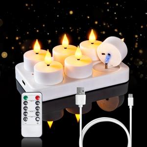 Homemory Rechargeable Tea Lights Flameless Candles with Remote Timer, Battery Operated LED Tealight Candles, USB Candles for Wedding Table Centerpiece Reception Banquet Christmas Halloween, 6-Pack