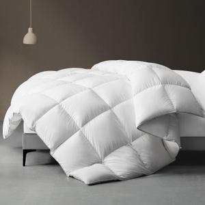 downluxe Goose Feather Down Fiber Comforters Queen Size, All Seasons Queen Duvet Insert, 3D Baffle Box Fluffy White Comforter Queen with Corner Tabs, 90"x90"