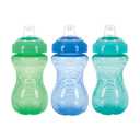 Nuby 3 Pack No Spill Toddler Sippy Cups - Toddler Cups Spill Proof with Easy and Firm Grip - Blue, Aqua, Green
