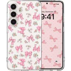 for Samsung Galaxy S25 Plus Case Cute Bow Floral Aesthetic Clear Ribbon Pattern for Women Girls, Girly Transparent Soft Slim TPU Bumper Shockproof Protective Cover - Bows