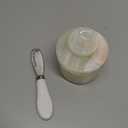 White Onyx Marble Butter Keeper and Butter Dish with Lid, Handmade French Butter Crock for Countertop, Elegant Kitchen Storage & Dining Dcor