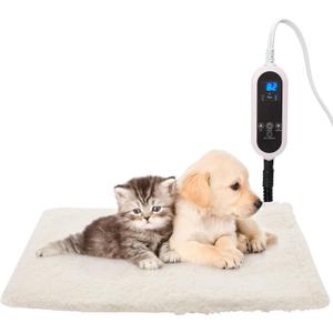 Pet Heating Pad,LED Real-Time Display of Heating Pad Temperature,Heated Bed for Dogs Cats, Preset temperatureand time,with Includes Soft Washable Fleece cover17 X 18"