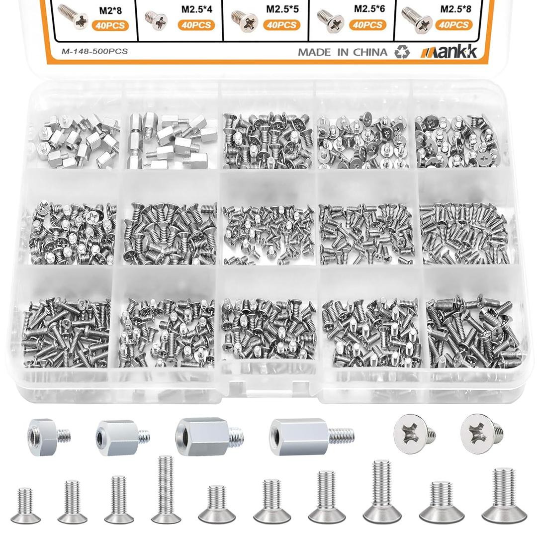 mankk 500PCS M.2 SSD Screw Kit M.2 SSD Mounting Screws Motherboard Standoffs M.2 M2.5 M3 NVMe Screw for Laptop PC Repair & DIY