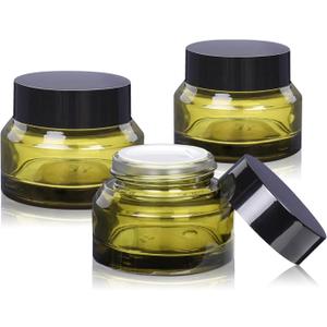 Glass Cosmetic Jars with Lids, 3 Pack Small Glass Jars, 30 ml Empty Makeup Containers for Sample, Cream, Lotion (1 oz, Green)