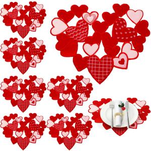 Yingzhao 6 Pcs Valentine's Day Heart Placemats Red and Pink Embroidered Love Heart Place Mats for Valentine's Day Wedding Theme Party Table Decorations, 12 x 14 inches