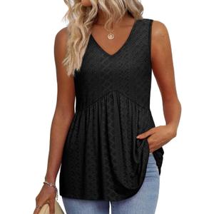 OFEEFAN Womens Tank Tops 2025 Flowy Peplum Tops for Women Dressy Sleeveless V Neck Babydoll Tank Tops (Large)