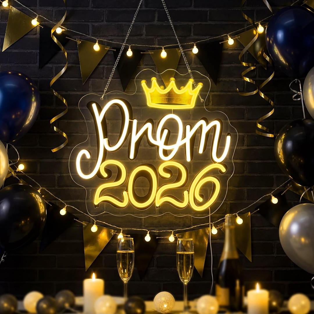 Baquler Light up Prom 2026 LED Neon Sign with Crown 15 x 13 Adjustable Hanging LED Light Sign for Photos Prom Party Class of 2026 Celebrations Graduation Gift for Dorm Backdrop Room Decor