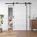 SmartStandard 40x84 Inch White Double Barn Door Set  5-Panel MDF Sliding Doors with 6FT Bypass Barn Door Hardware Kit, Space-Saving Design, Easy Installation (Pre-Drilled Holes)