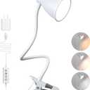 BOHON Clamp Lamp Reading Light 5 Color Modes 10 Brightness Dimmer Bedside Lamp 10W 38 LED Desk Lamp with Auto Off Timer 360 Flexible Gooseneck Clip on Light for Bed Office, Adapter Include, White