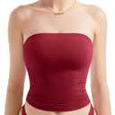 SUUKSESS Women Sexy Tube Top Summer Y2K Going Out Double Lined Basic Tank Top (Large, Wine Red)