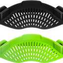 AUOON 2PACK Clip on Strainer for Pots Pans,Heat Resistant Silicone, Easy to Use and Store, Dishwasher Safe,BlackGreen