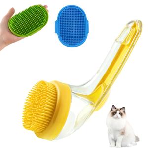 3Pcs Dog Bath Brush,Pet Bath Brush with Soap and Shampoo Dispenser,Dog Scrubber for Bathing,Rubber Shower Comb with Adjustable Ring Handle,Soft Silicone Bristle (Yellow)
