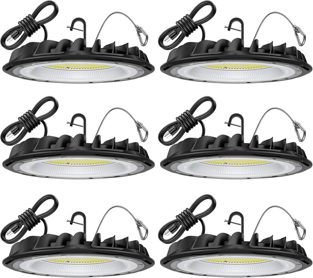 hunhun 6 Pack ETL 155W UFO LED High Bay Light, 22500lm, Daylight 5000K, US Plug,110-277V, IP65 Waterproof Commercial LED Shop Lights for Workshop Factory Barn Warehouse, Garage ETL Listed