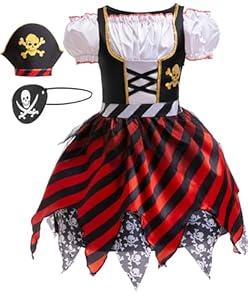 BanKids Pirate Costume Kids Pirate Hat Eye Patch Role Play Girls Dress Up Halloween Costume Cosplay, Small