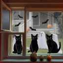 2 x Halloween Window Clings Decorations - 16.5" Double Sided Large Lifelike Black Cat Silhouette Halloween Decor with Bat Spiderweb, Spooky Window Decals Stickers Home Decor for Glass Mirror, 6 Sheets