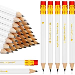 Crtiin 50 Pcs Wedding Pencils for Bridal Shower Mini Half Golf Game Pencils with Eraser 4 Inch Short Pocket Pre Sharpened for Wedding Presents, Classroom, School(White)