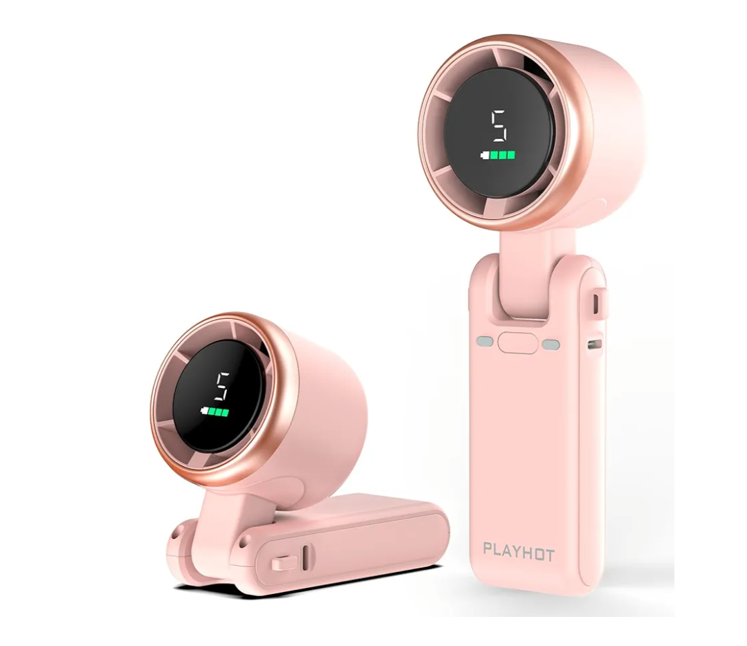 Portable Handheld Turbo Fan, 5-Speed Personal Fans, 5000mAh Rechargeable Fans Up to 12 Hours, Weight only 0.6lb Small Fan, Hand/Neck/Desk Fan 3 IN 1, Beach Vacation Essentials(Pink)