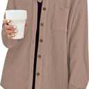 HOTOUCH Waffle Button Down Shirts for Women Dressy Casual Work Shacket V Neck Long Sleeve Lightweight Tops with Pocket (Medium, Khaki)